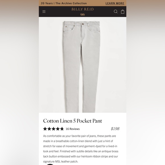 BILLY REID 5 Pocket Pant Lt Gray Green Cotton Linen 40x33 Orig$198 Exc Cond - Picture 5 of 15